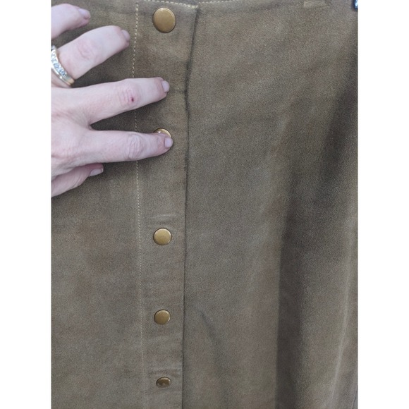 Banana Republic Genuine Leather Skirt Womens 6 Tan Suede Button Front Western - Picture 2 of 9